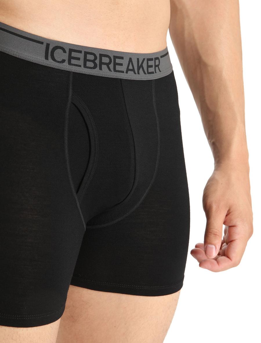 Men's Icebreaker Merino Anatomica Boxers With Fly Underwear Black | CA 1638HAPK